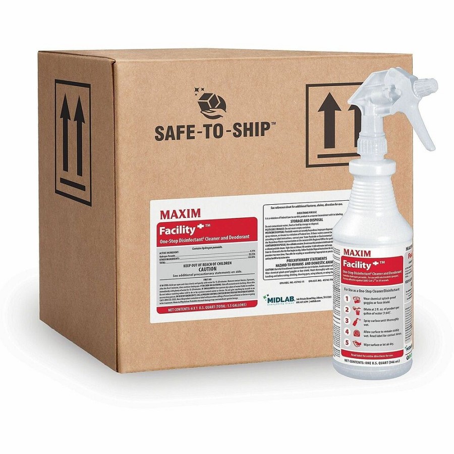 Maxim Facility+ One-Step Disinfectant - For Multi Surface, Multipurpose - Concentrate - Liquid - 128 fl oz (4 quart) - Recommended For: Odor Remover, Mildew Odor Remover, Bacteria Remover, Germs Remover, Virus Remover, Mold Remover - Deodorize, Fragrance- 