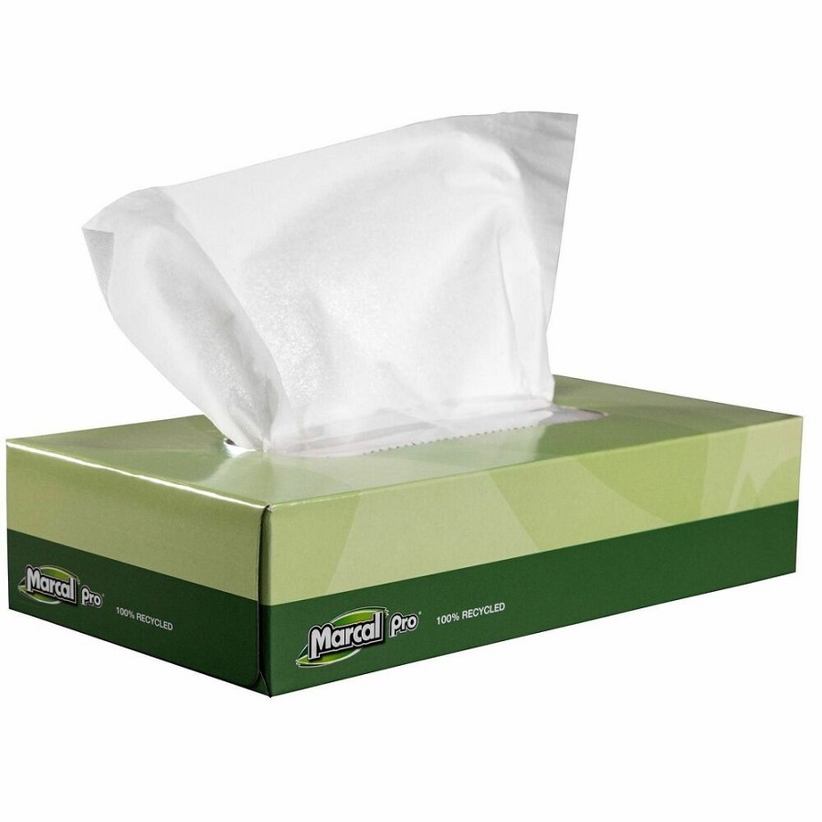 Marcal Recycled 2-Ply Facial Tissues - 2 Ply - WhiteBox - 100 Sheets/Box - 30 / Carton 