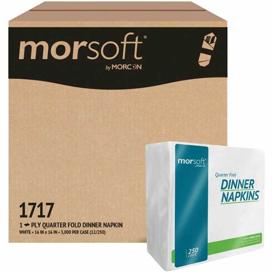 Morcon Morsoft Quarter-Fold Dinner Napkins - 1 Ply - Quarter-fold - 16' Width x 16' Length - White - 250 Napkins/Pack - 12 / Carton 