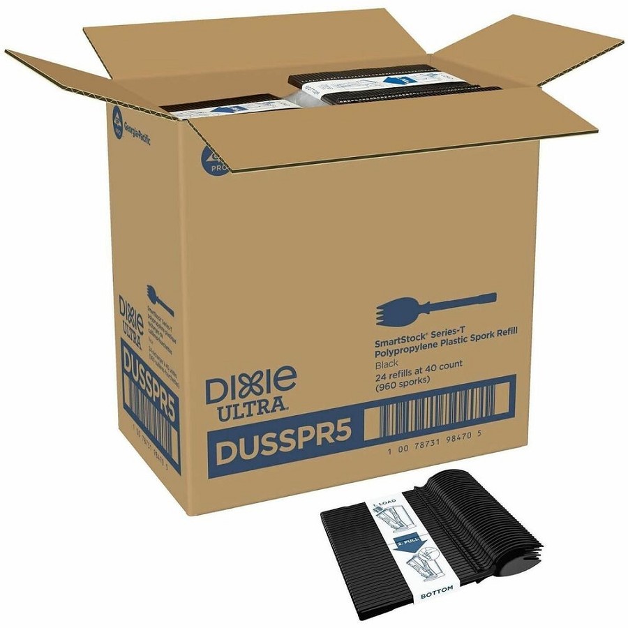 Dixie SmartStock Series-T Cutlery Refill - Fork - Fork - Breakroom - Disposable - Polypropylene, Plastic - Black - 24 / Carton 