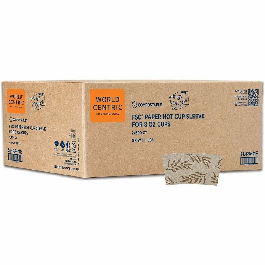 World Centric Cup Sleeve - 2.2' Width x 0' Height x 4.3' Length - Beige, Natural - Paper - 500/Pack - 2 / Carton 