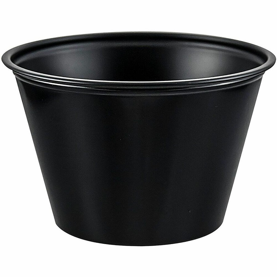 Solo Souffles Portion Container - Food, Food Storage, Salad, Transporting - 2.9' Diameter - Black - Plastic, Polystyrene Body - 1 Carton 