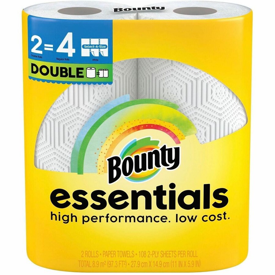 Bounty Essentials Select-A-Size - 2 Ply - 108 Sheets/Roll - White - Paper - 2 Rolls Per PackPack - 8 / Carton 