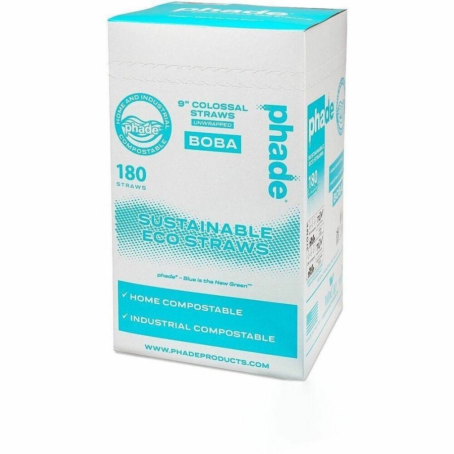 Phade Compostable Straws - 9' Length - Polyhydroxyalkanoate (PHA) - Caribbean Blue - 180 Straws/Box - 4 / Carton 
