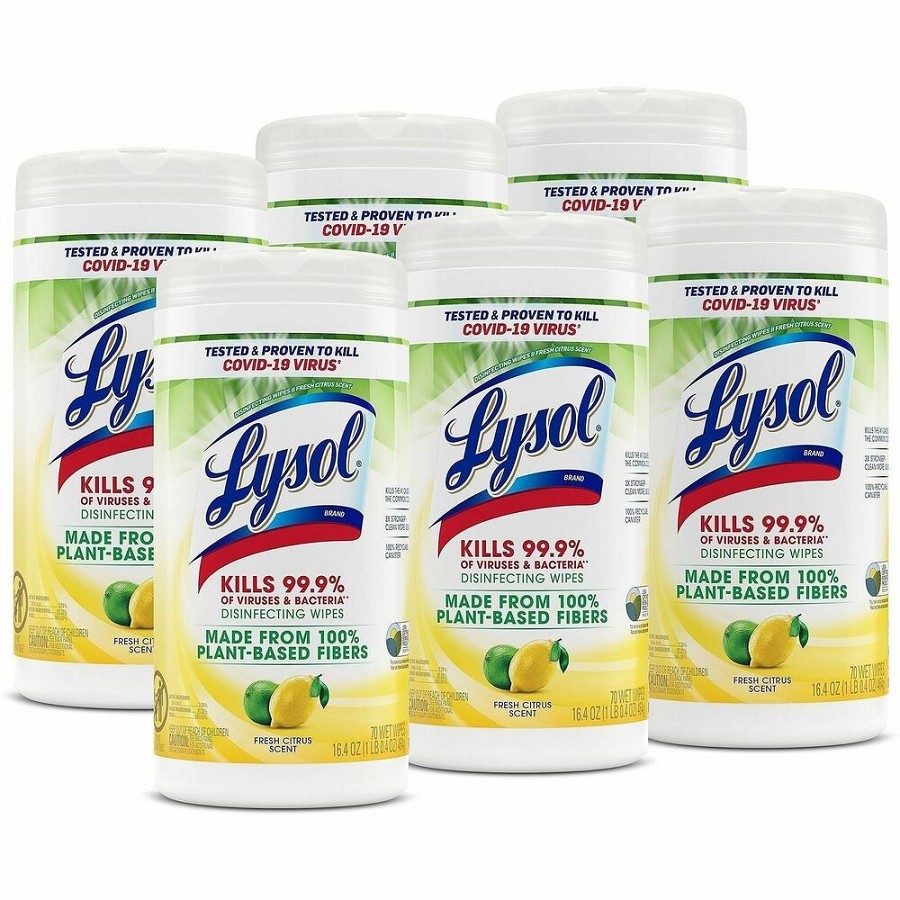 Lysol Plant-Based Fiber Disinfecting Wipes - Wipe - 16.40 oz (1.02 lb) - Fresh Citrus Scent - Recommended For: Virus Remover, Bacteria Remover, Coronavirus - White - 6 / Carton 