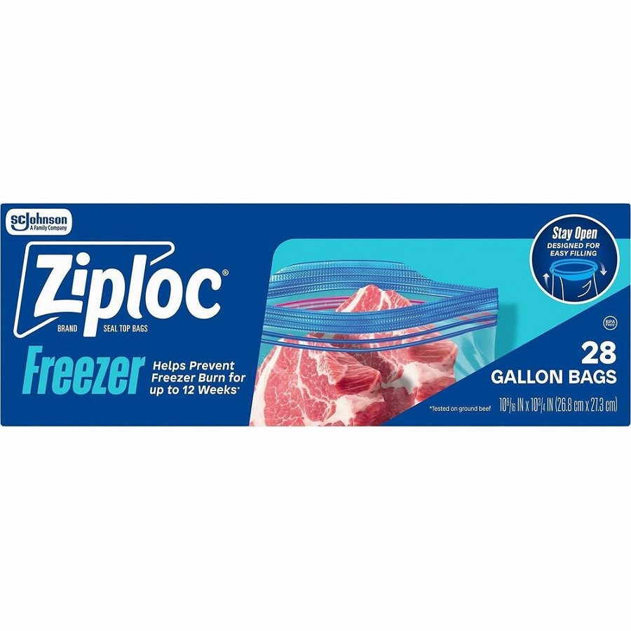 Ziploc Grip n' Seal Freezer Bags - 1 gal Capacity - 10.75' Length x 10.56' Width - Zipper Closure - Grip Texture - Clear - Kitchen, Soup, Food, Office, Commercial, Industrial, School - 28/Box - 9 / Carton 