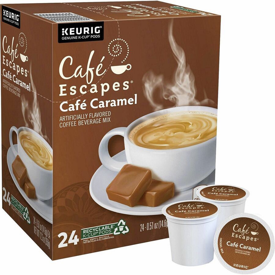 Cafe Escapes K-Cup Cafe Caramel Coffee - Compatible with Keurig Brewer - K-Cup - Cafe Caramel - 24/Box - 4 / Carton 