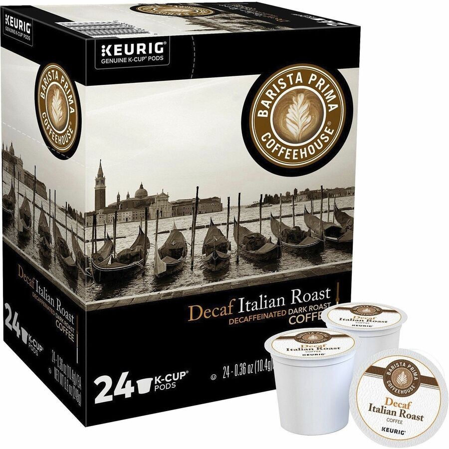 Barista Prima Coffeehouse K-Cup Italian Roast Decaf Coffee - Compatible with Keurig Brewer - Dark - K-Cup - Italian Roast Decaf - Kosher - Decaffeinated - 24/Box - 4 / Carton 
