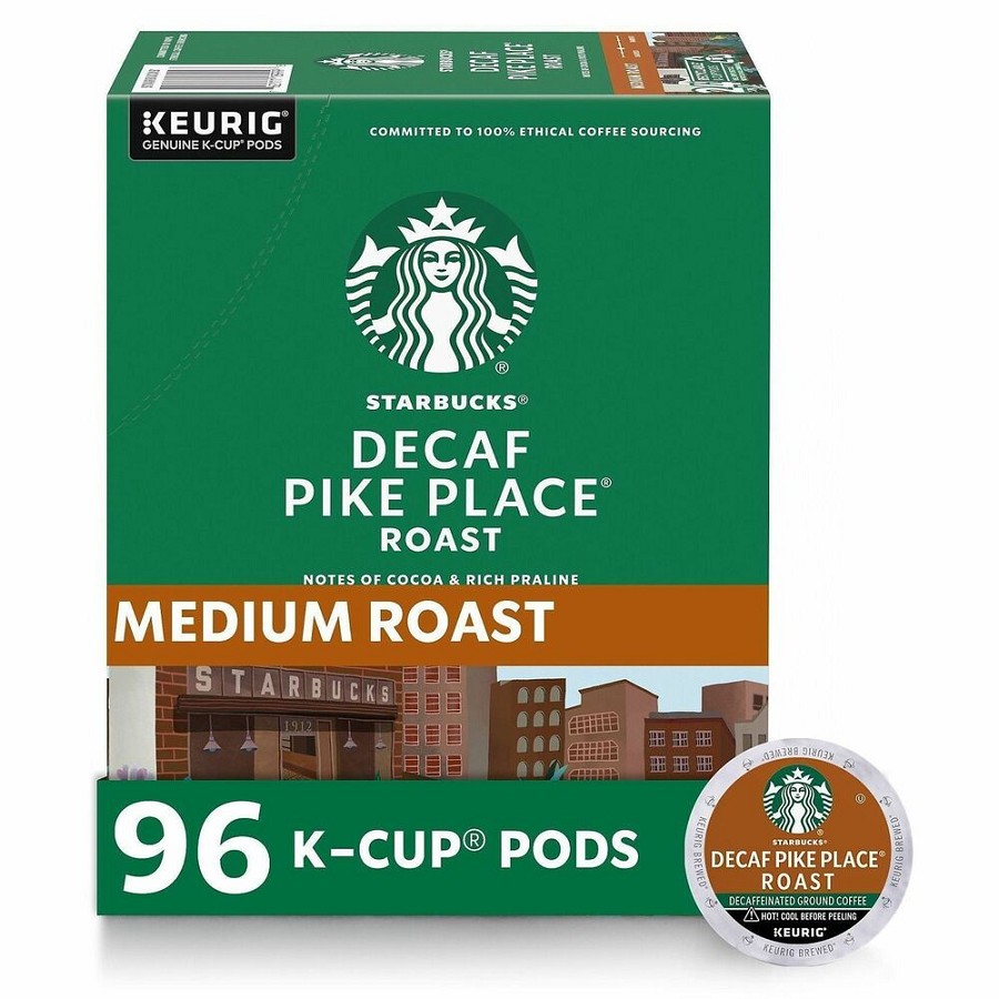 Starbucks K-Cup Decaf Pike Place Roast Coffee - Compatible with Keurig K-Cup Brewer - American - Medium - 24 K-Cup - K-Cup - Arabica, Latin America, Chocolate, Toasted Nut, Pike Place Roast - Decaffeinated - 4 / Carton 