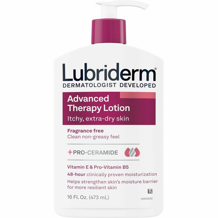 Lubriderm Advanced Therapy Lotion - Lotion - 16 fl oz - For Dry Skin - Applicable on Hand and Body - Itchy Skin - Fragrance-free, Moisturising, Non-greasy, Paraben-free, Phthalates-free, Dye-free, Hypoallergenic - 12 / Carton 