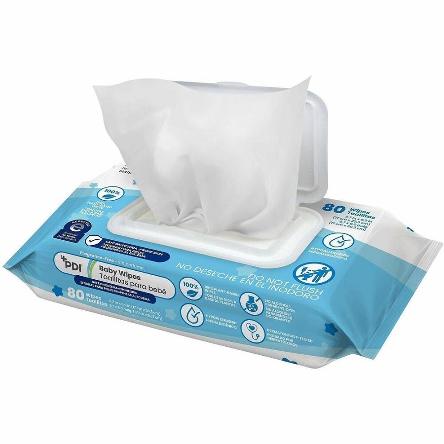 PDI pH-Balanced Baby Wipes for Sensitive Skin - 8' Width x 6.70' Length - Blue - 80 / Each 
