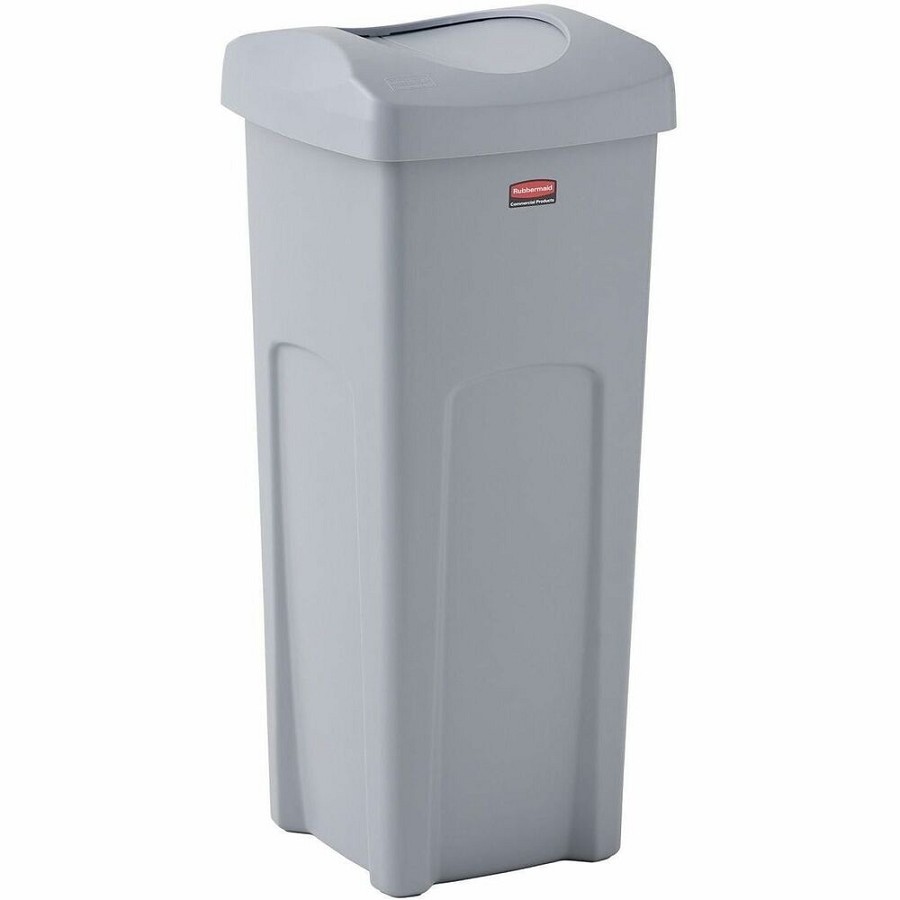 Rubbermaid Commercial Universal Square Container - Swing Lid - 23 gal Capacity - Square - Manual - For Indoor, Outdoor, Mailroom - Compact, Rugged, Durable, Crack Resistant, Venting Channel - 30.9' Height x 15.5' Width x 16.5' Depth - Plastic - Gray - 1 E 