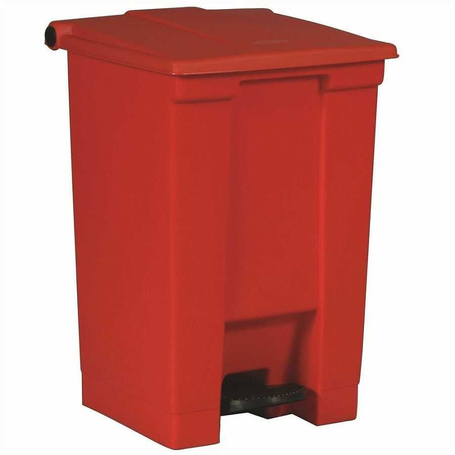 Rubbermaid Commercial Step On Container - Step-on Opening - Overlapping Lid - 12 gal Capacity - Touchless/Manual - Bacteria Resistant, Puncture Resistant, Heavy Duty, Pedal Control - 21.1' Height x 15.7' Width x 16.3' Depth - Plastic - Red - 1 Each 