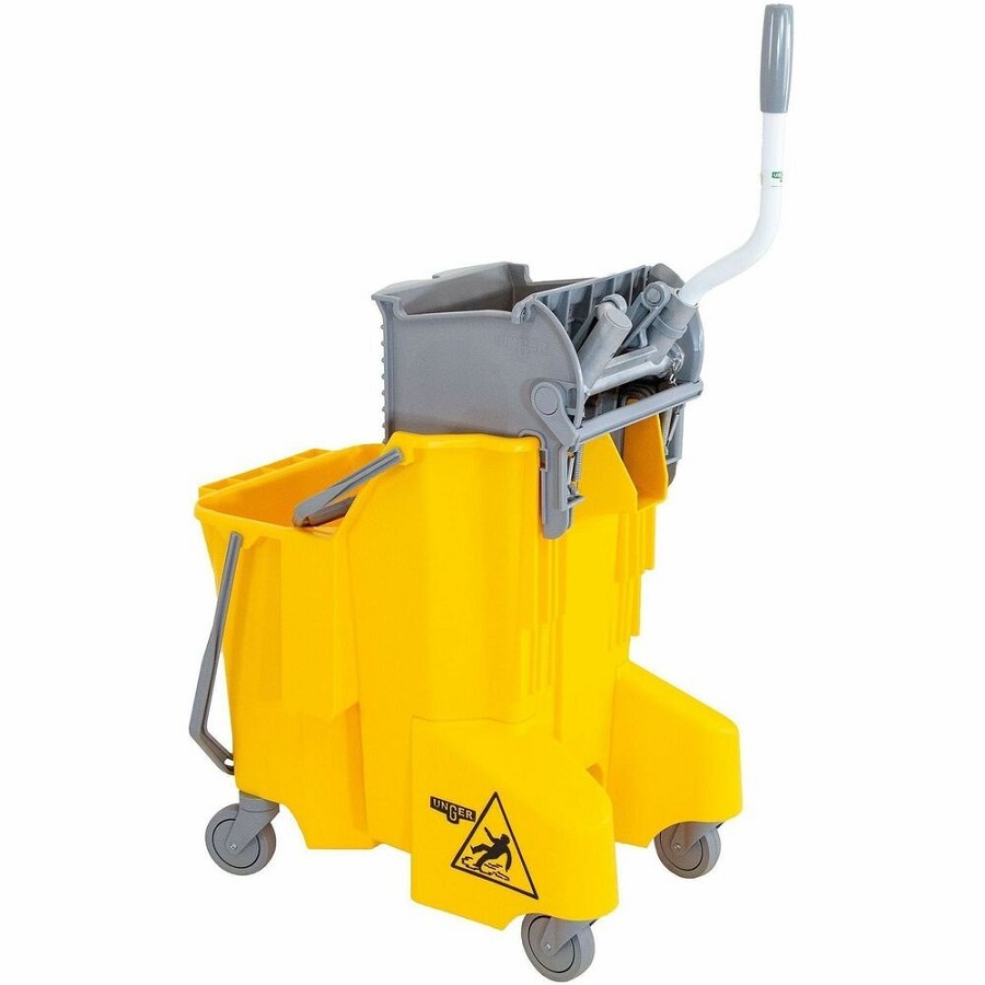 Unger Dual Compartment Mop Bucket - 8 gal - Ergonomic Design, Dual Bucket, Light Weight, Caster - Plastic - Yellow - 1 Carton 