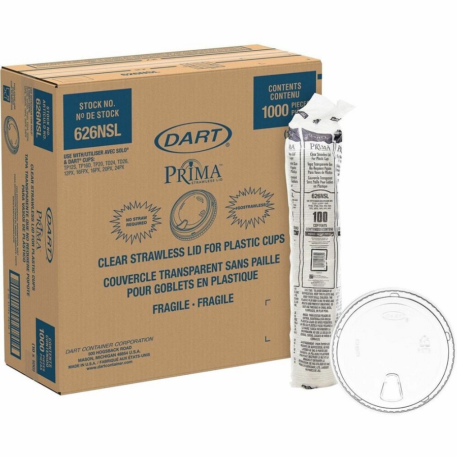 Dart Strawless Cup Lids - Round - 4' Diameter - Polyethylene Terephthalate (PET) - Clear - 100 Lids/Pack - 10 / Carton 
