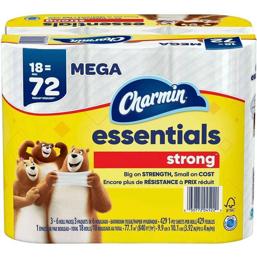 Charmin Essentials Strong Mega - 1 Ply - Mega - White - 18 / Carton 