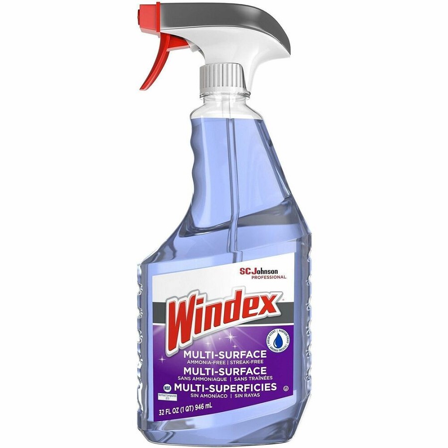 Windex Non-Ammoniated Cleaner - For Multi Surface - 32 fl oz (1 quart) - Non Ammoniated, Streak-free, Refillable, Kosher - Purple - 8 / Carton 