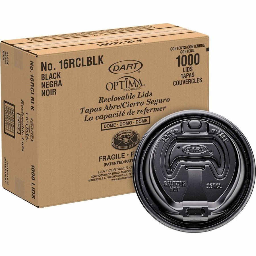 Dart Black Plastic Reclosable Lids - Round - Plastic - Black - 100/Bag - 1000 / Carton 