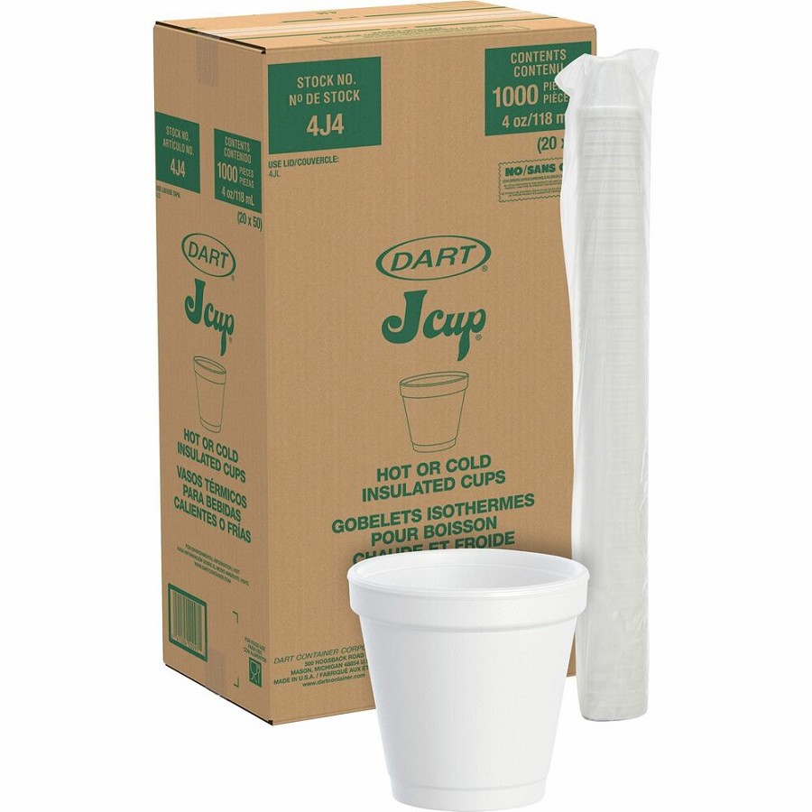 Dart J Cup 4 oz Insulated Foam Cups - 4 fl oz - Round - White - Foam - Coffee, Cappuccino, Tea, Hot Chocolate, Hot Cider, Juice, Soft Drink, Soda, Juice, Smoothie - 20/Pack - 50 / Carton 