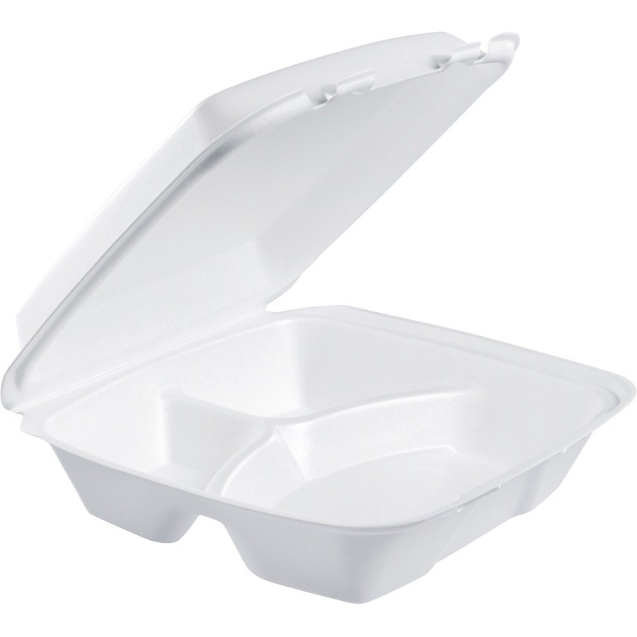 Dart Large 3-compartment Foam Carryout Trays - White - Foam Body - 2 / Carton 