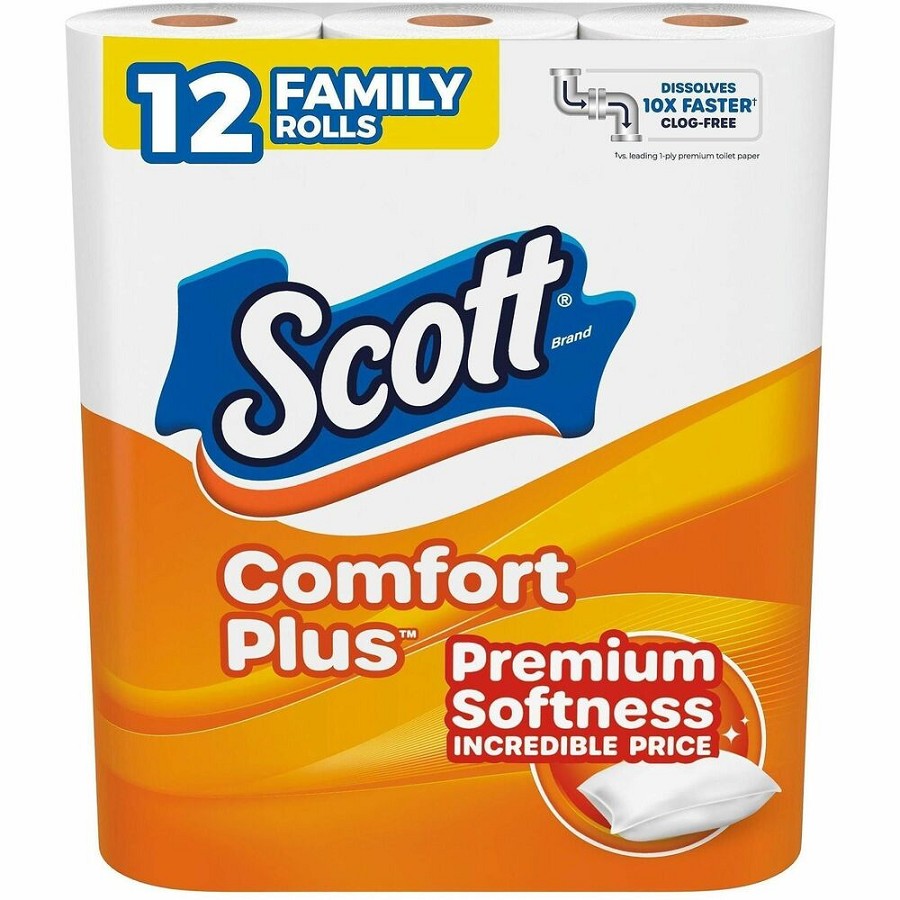 Scott ComfortPlus Toilet Paper - 1 Ply - 173 Sheets/Roll - White - Paper, Plush - 4 / Carton 