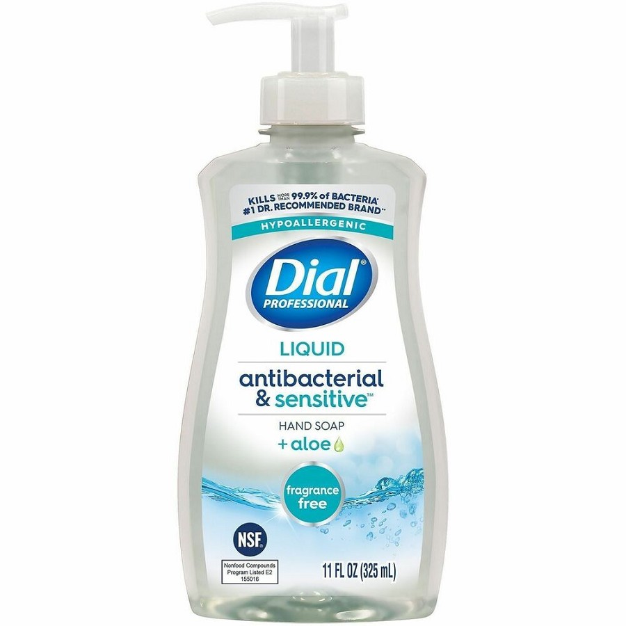 Dial Professional Scent-Free Sensitive Antibac. Hand Soap - Fragrance-free Scent - 11 fl oz - Pump Dispenser - Bacteria Remover - Hand, Skin - Antibacterial - Clear - Cruelty-free - 12 / Carton 