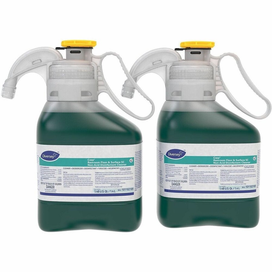 Diversey Crew Restroom Disinfectant Cleaner - For Multi Surface, Multipurpose - Concentrate - Liquid - 47.3 fl oz (1.5 quart) - 6 to 8 pH - Fresh Scent - Recommended For: Virus Remover, Odor Remover - Deodorize, Disinfectant, Rinse-free, Virucidal - Green 
