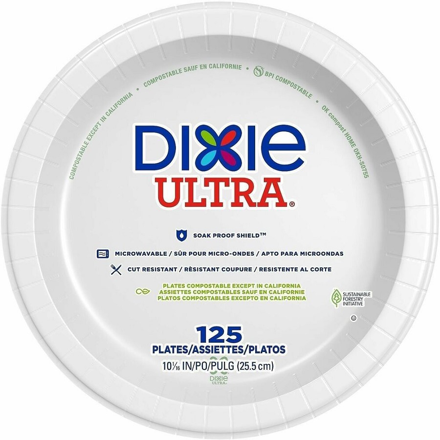 Dixie Ultra Table Ware - Food - Disposable - 10' Diameter - White - Paper Body - Round - 4 / Carton 