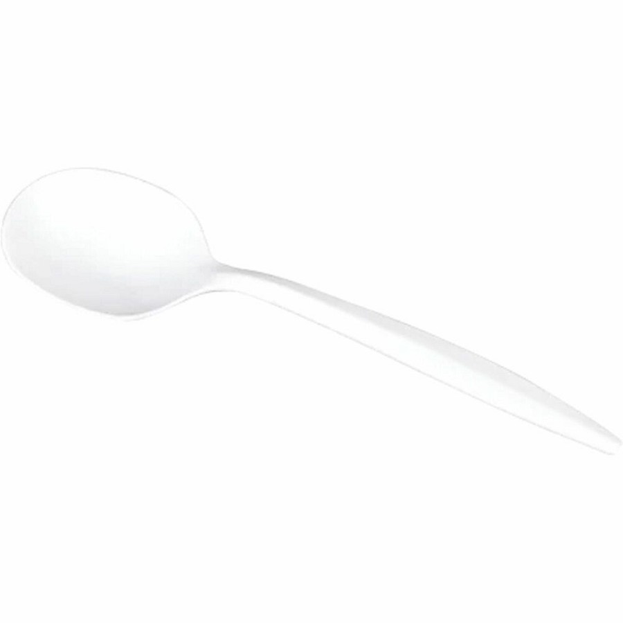 Karat Soup Spoon Med-weight/White - Soup Spoon - Soup Spoon - Restaurant, Cafeteria - Polypropylene Plastic - White - 100/Box - 10 / Carton 