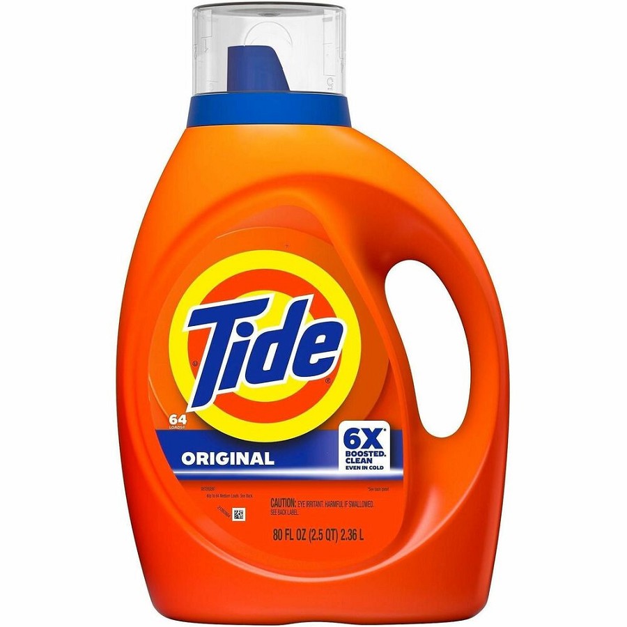 Tide Liquid Laundry Detergent - For Laundry, Fabric, Clothes - Liquid - 80 fl oz (2.5 quart) - Original Scent - 64 Loads - Recommended For: Stain Remover, Grease Remover, Dirt Remover - Orange - 4 / Carton 