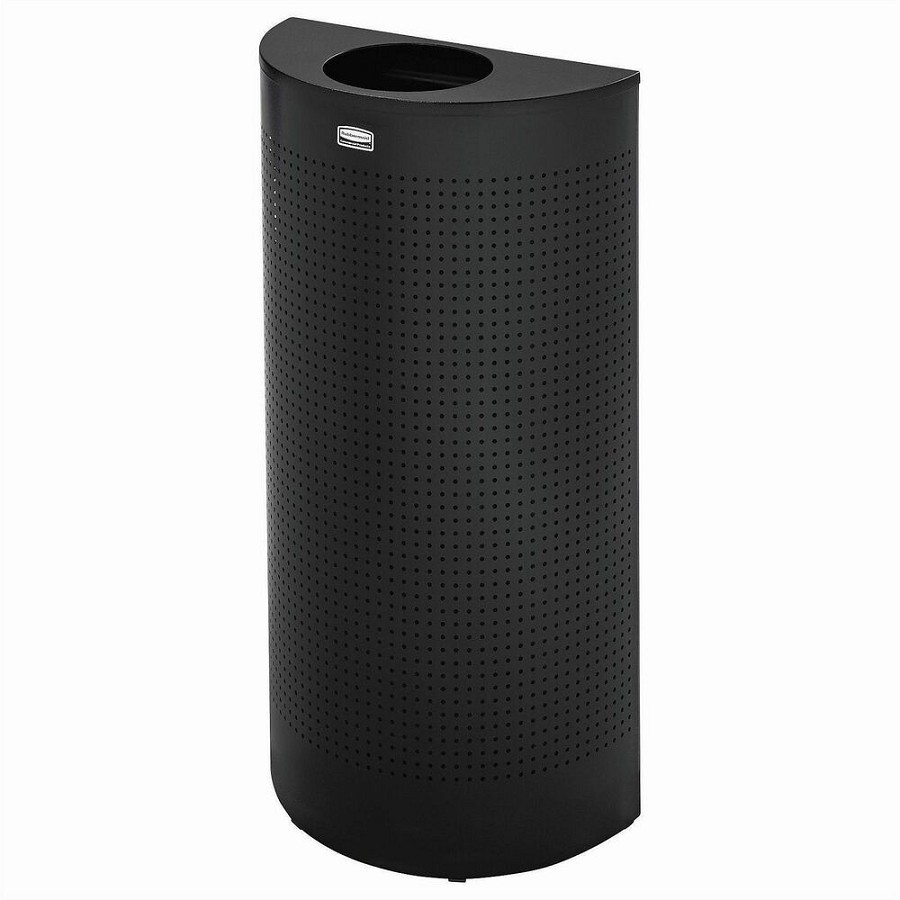 Rubbermaid Commercial Half Round Metallic Waste Receptacle - Open Top - 12 gal Capacity - Half-round - For Indoor, Commercial - Fire Resistant - Perforated, Fire-Safe - 32' Height x 18' Width x 9' Depth - Steel - Textured Black - 1 Each 