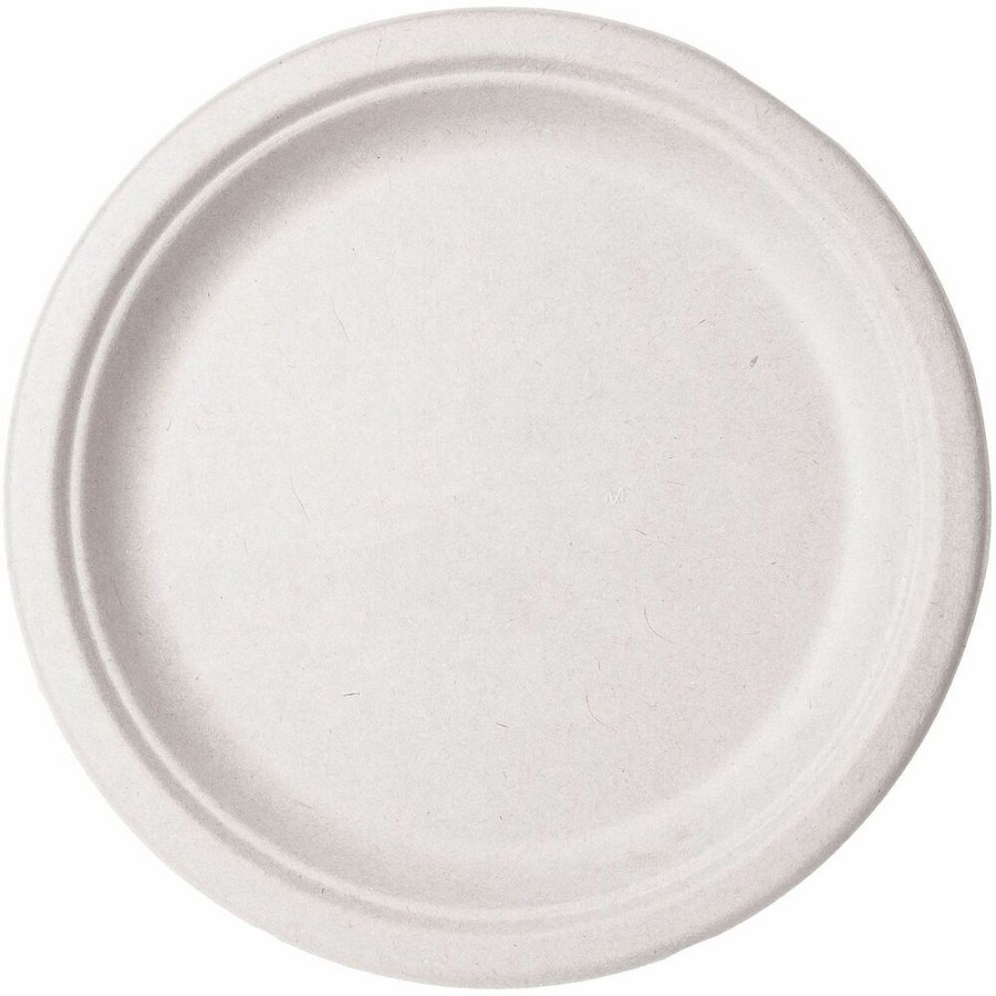 Vegware Sugarcane Plates - Food - 10' Diameter - Natural - Sugarcane, Molded Fiber Body - 500 / Carton 