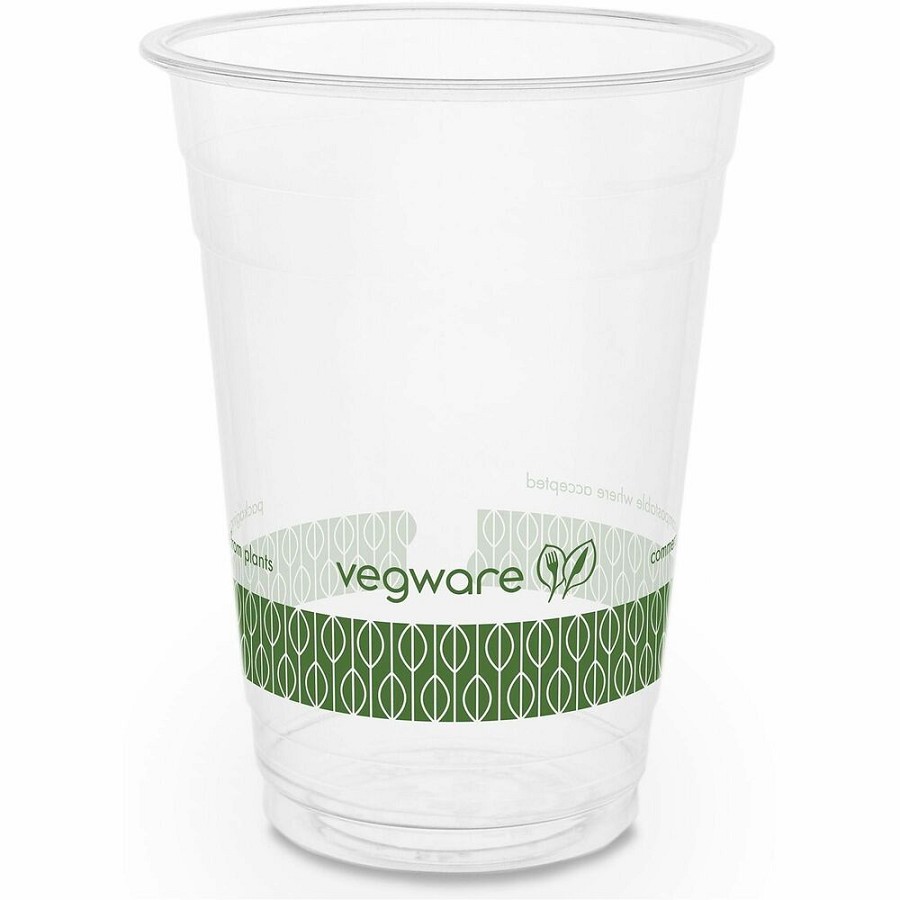 Vegware PLA Cold Cups - 16 fl oz - Clear, Green - Polylactic Acid (PLA) - Cold Drink, Cold, Dessert, Salad - 1000 / Carton 