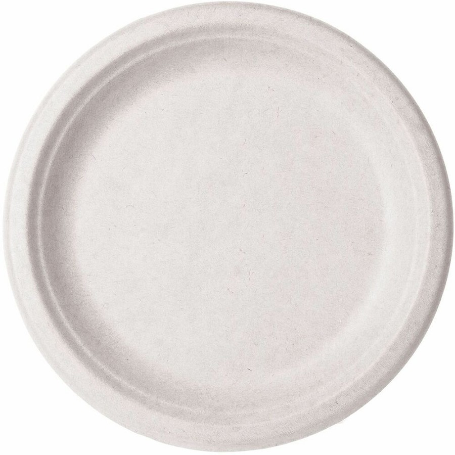 Vegware Sugarcane Plates - Food - 9' Diameter - Natural - Sugarcane, Molded Fiber Body - 500 / Carton 