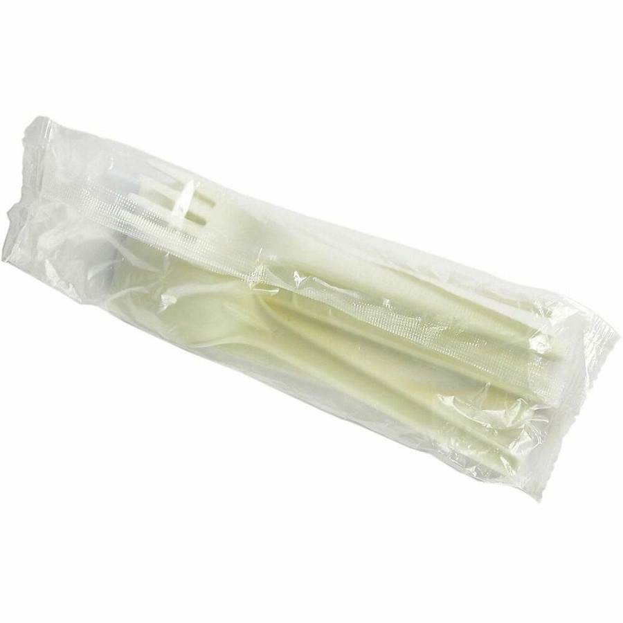 Vegware Compostable Cutlery Kits - Cutlery Set - Spoon - Fork - Knife - Matte - Crystallized Polylactic Acid (CPLA) - White - 250 / Carton 