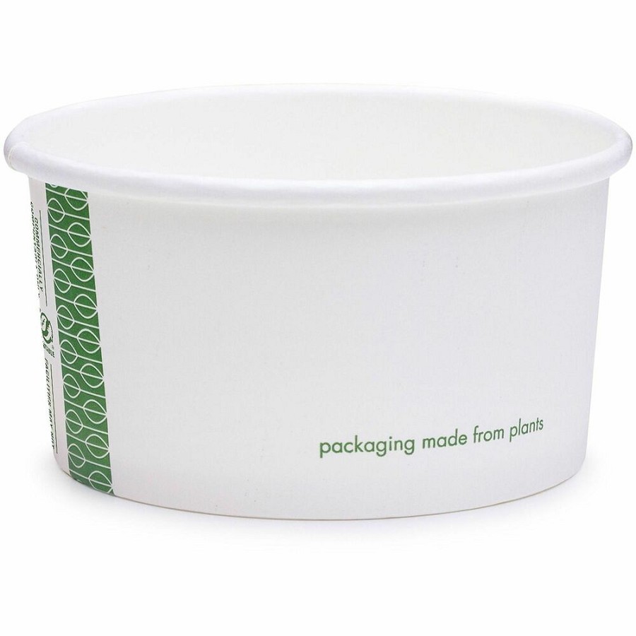 Vegware 6oz Soup Bowls - Soup, Food Storage, Ice Cream - White, Green - Paperboard, PLA-lined Paper Body - 1000 / Carton 
