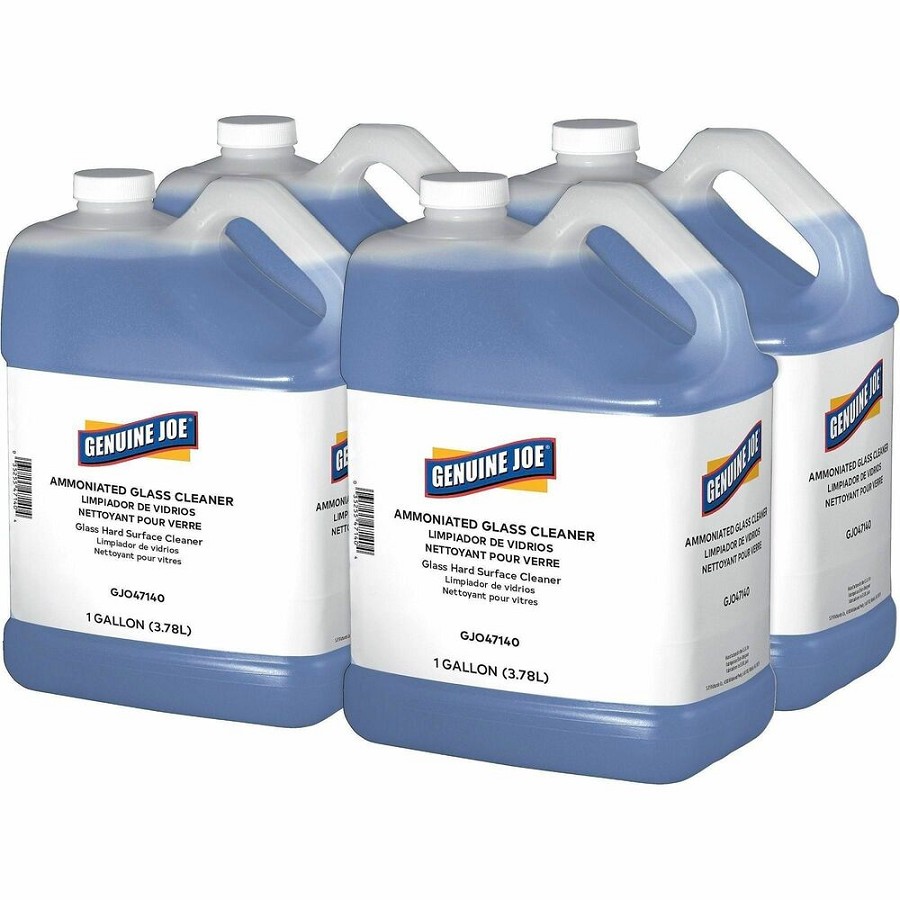 Genuine Joe Ammoniated Glass Cleaner - For Glass - Concentrate - 128 fl oz (4 quart) - White - 4 / Carton 