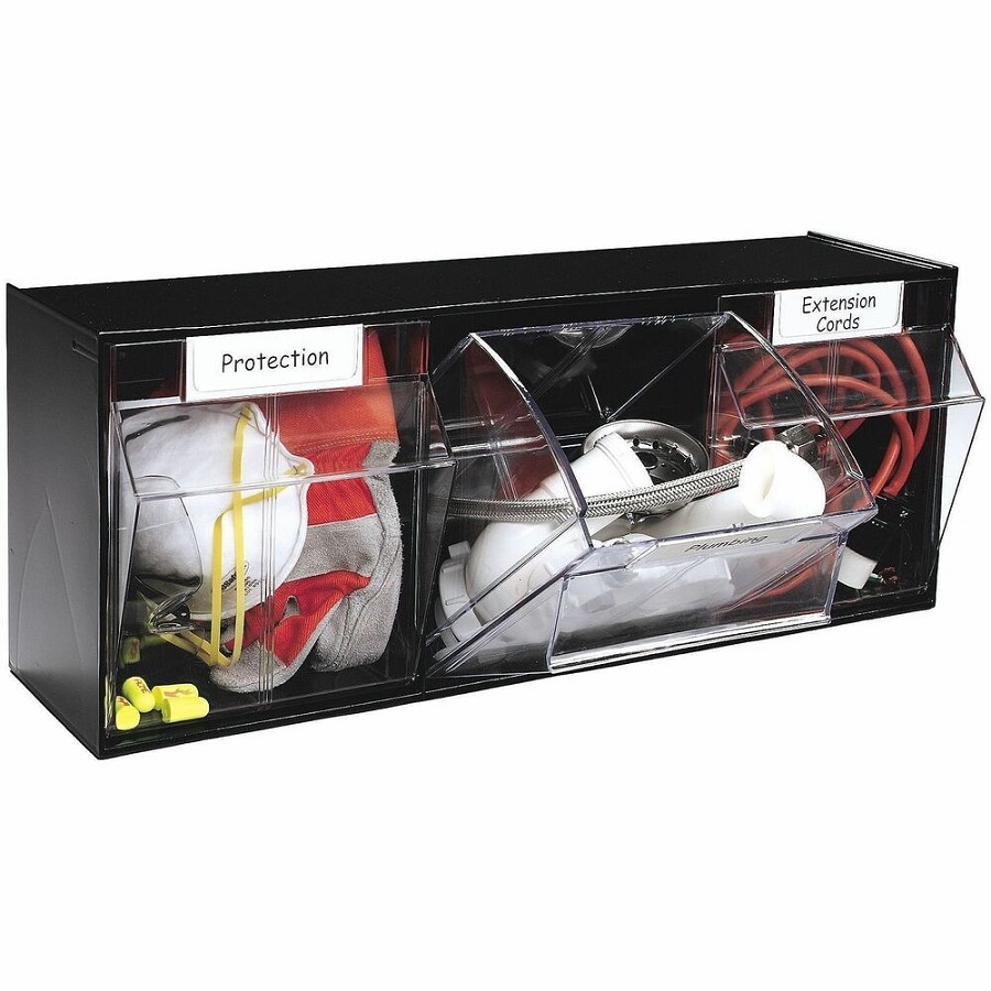 Deflecto Modular Tilt Bin Storage System - 3 Pocket(s) - 9.50' Height x 23.62' Width x 7.75' Depth - Counter, Desktop - Modular, Interlockable, Lockable, Easy to Clean - Black - 1 Each 