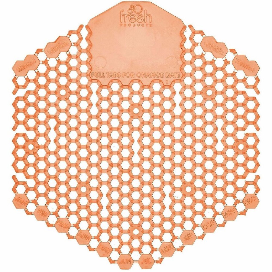 Fresh Products Wave 3D Urinal Screen - Lasts upto 30 Days - Odor Neutralizer, Dual Sided Design, Anti-splash - 6 / Carton - Orange 