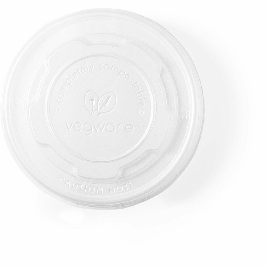Vegware Flat CPLA Lids for 90-Series Soup Containers - Round - Crystallized Polylactic Acid (CPLA) - White - 1000 / Carton 