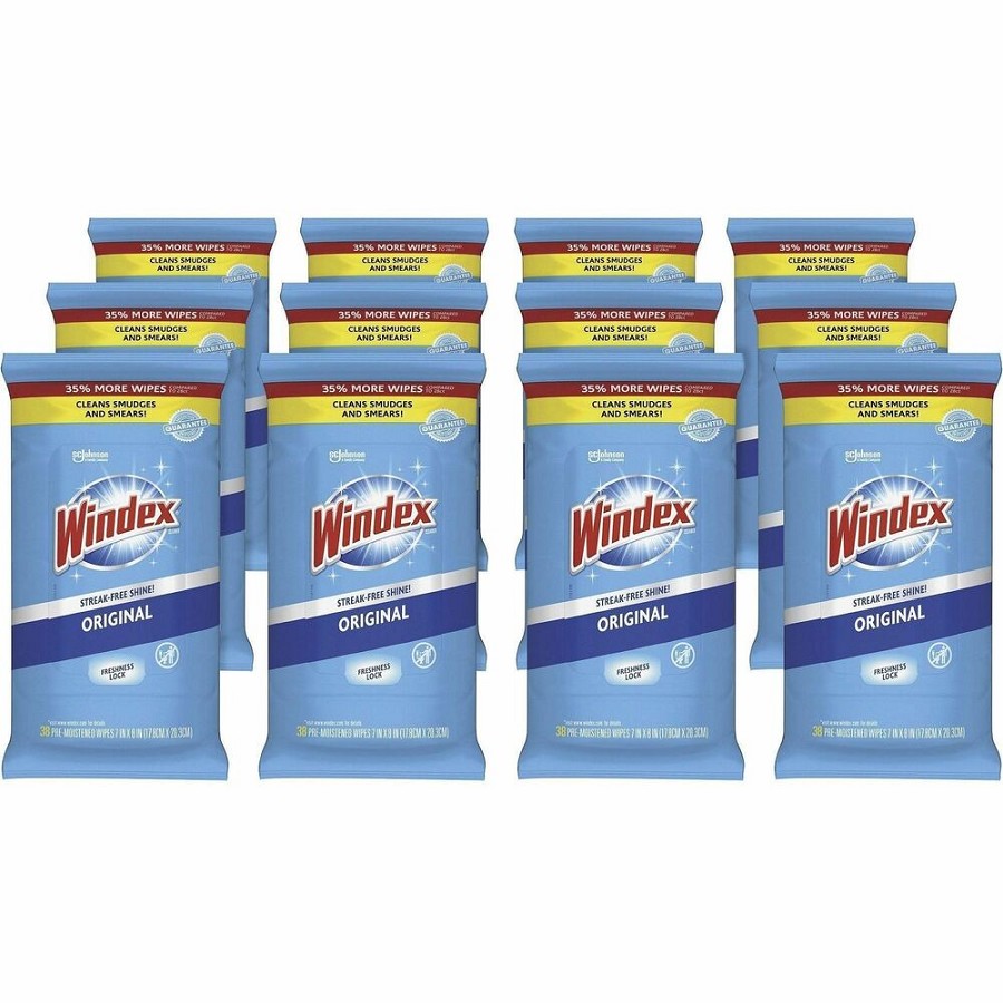 Windex Glass & Surface Wipes - For Multi Surface - Wipe - 155.20 oz (9.70 lb) to - Fresh, Pleasant Scent - Recommended For: Smear Remover, Smudge Remover - Streak-free, Pre-moistened, Drip-free - White - 38/Pack - 12 / Carton 