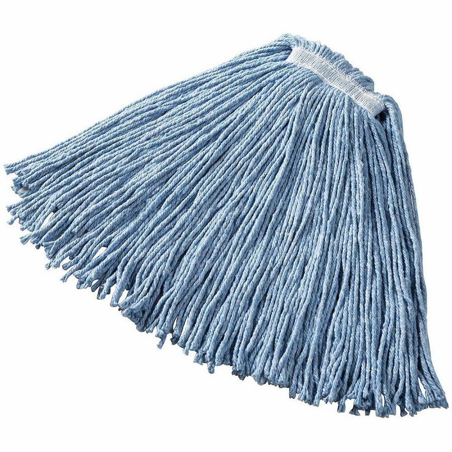 Rubbermaid Commercial Premium Cut-End Blend Mophead - Cut Ends, 4-ply, Absorbent, Durable - Cotton, Rayon, Synthetic Yarn - Blue - 12 / Carton 