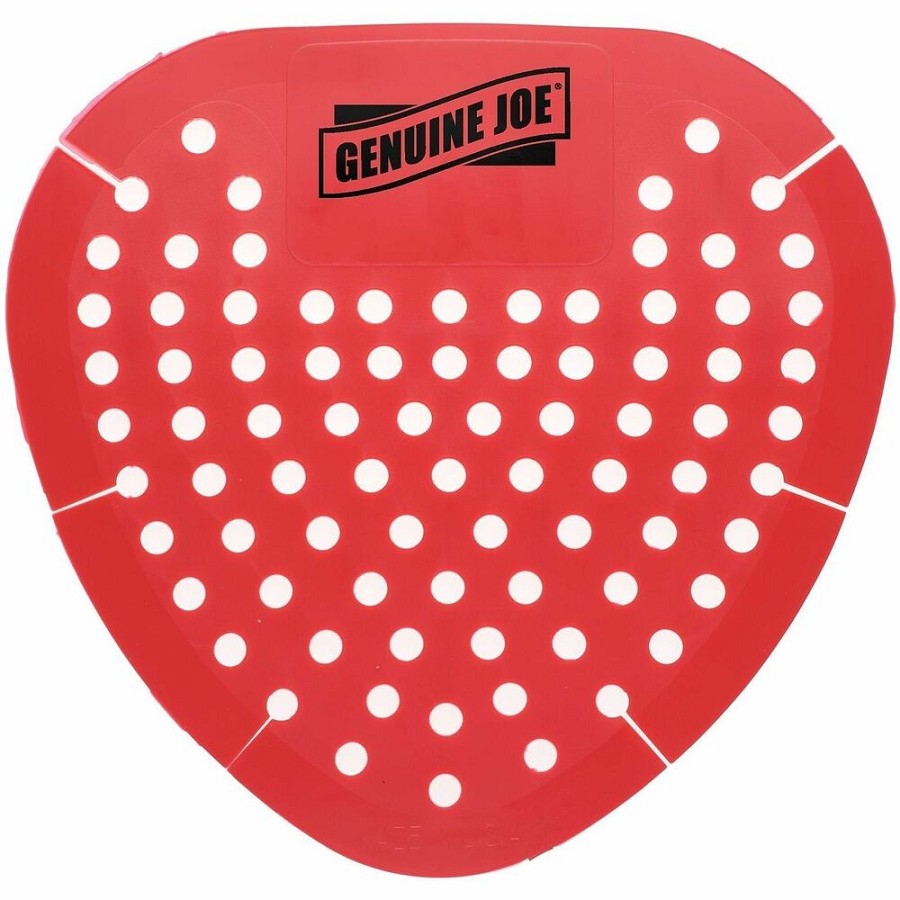 Genuine Joe Deodorant Urinal Screens - Splash Reducer, Odor Neutralizer - 6/Box - 6 / Carton - Red 