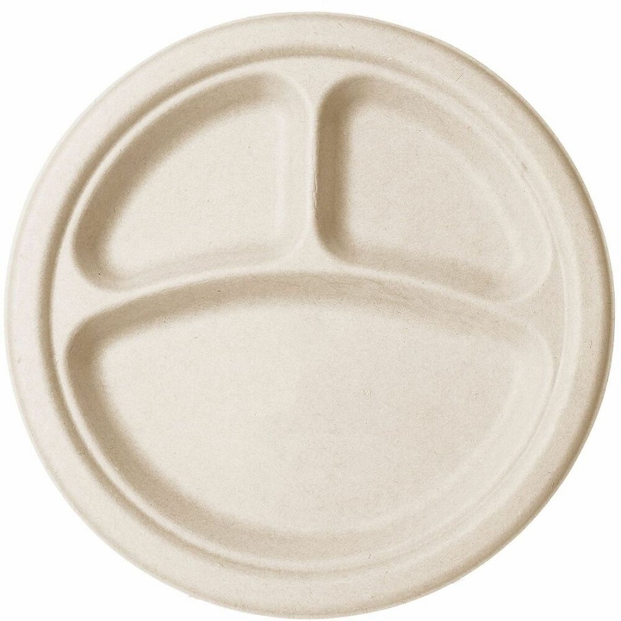 Vegware Sugarcane Plate - Food - 10' Diameter - Natural - Sugarcane, Molded Fiber Body - 500 / Carton 