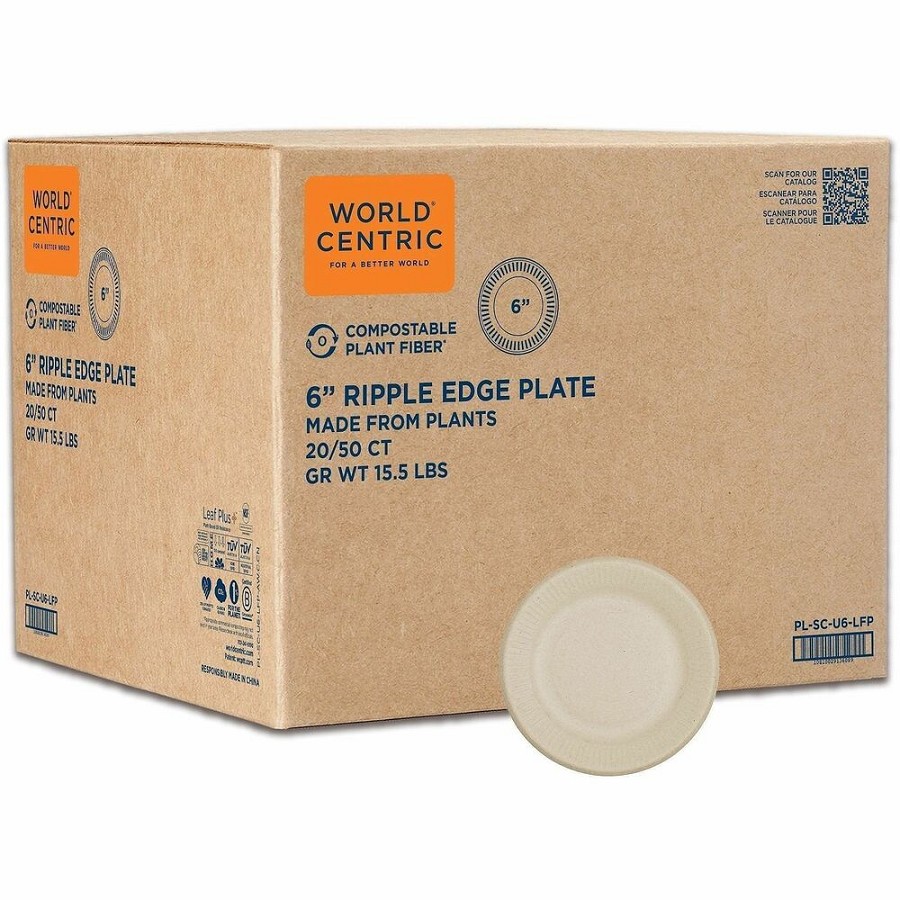 World Centric Compostable Fiber Plate - Food - 6' Diameter - Natural - Bamboo, Fiber Body - 1000 / Carton 