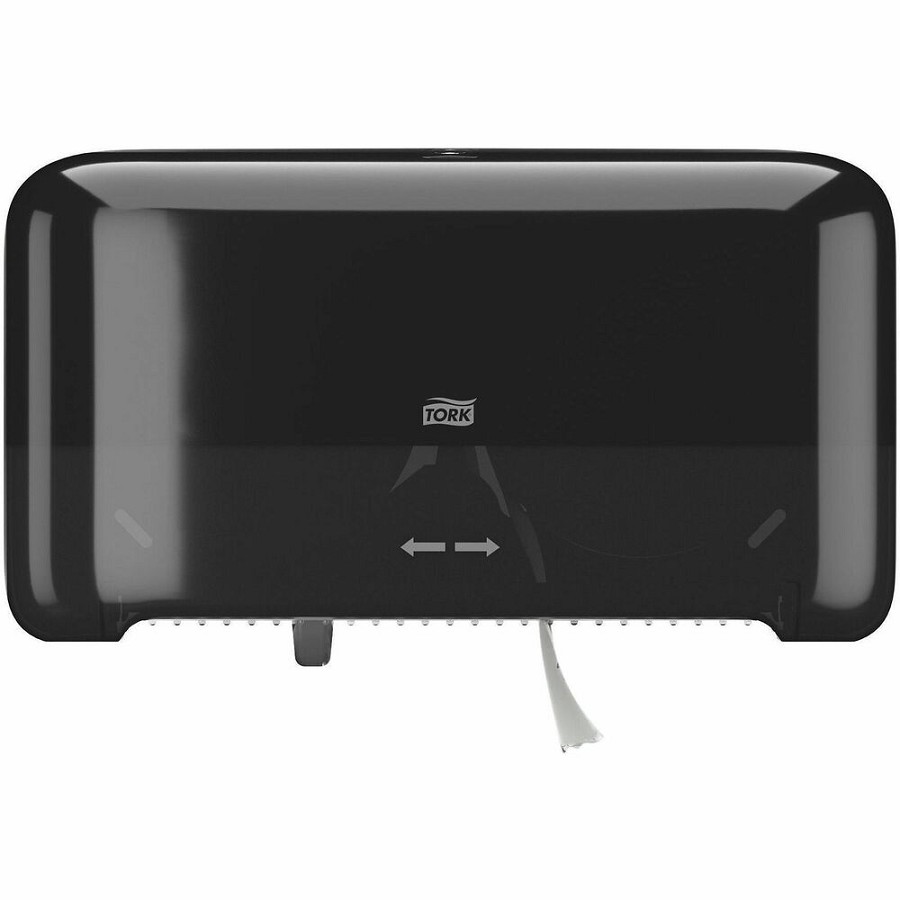 TORK OptiServe Coreless 2-Roll Bath Tissue System - 2 x Roll - 8.2' Height x 5.1' Width x 14.2' Depth - Plastic - Black - Lockable, Refillable, Easy-to-load - 1 Carton 