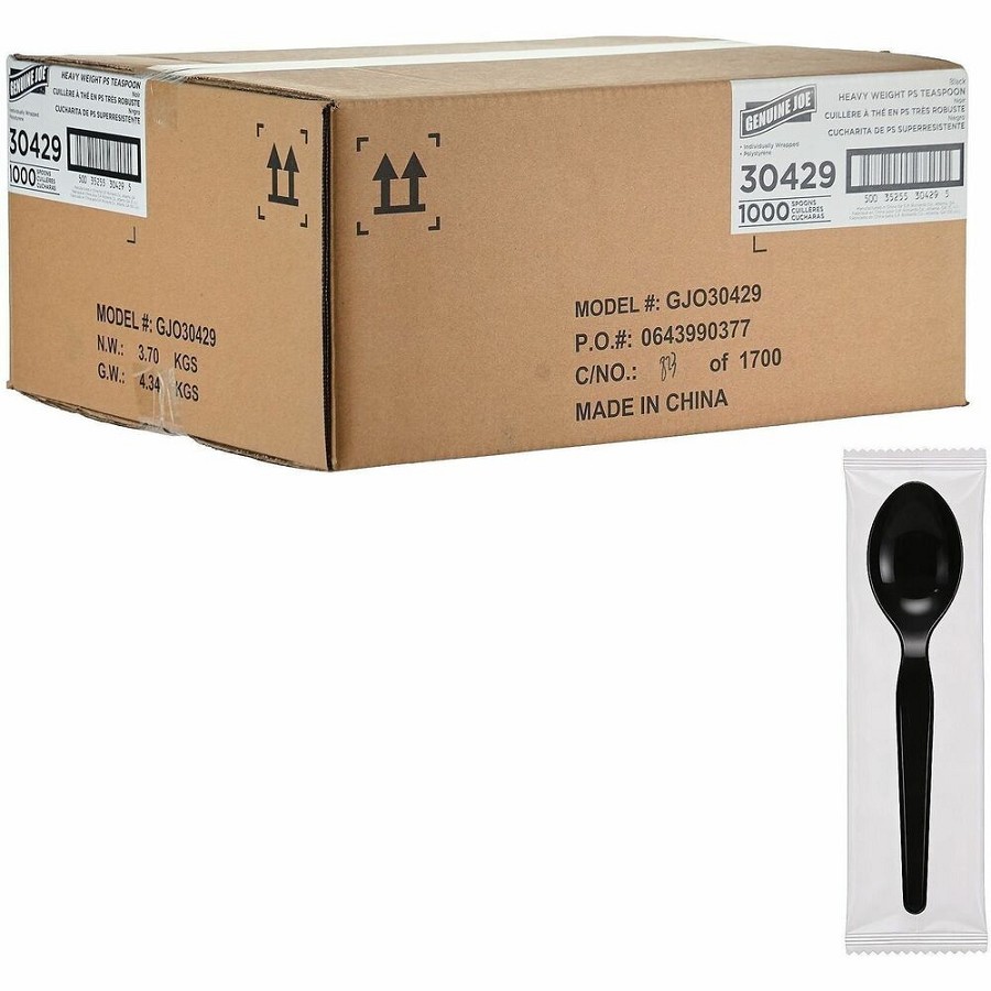 Genuine Joe Disposable Polystyrene Cutlery - Spoon - Spoon - Food, Cafeteria, Breakroom - Disposable - Polystyrene - Black - 1 Carton 