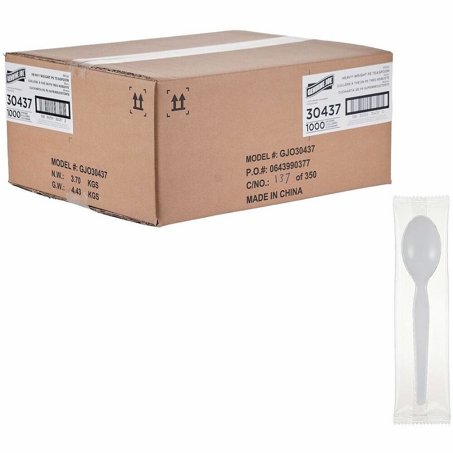 Genuine Joe Disposable Polystyrene Cutlery - Spoon - Spoon - Food, Cafeteria, Breakroom - Disposable - Polystyrene - White - 1 Carton 