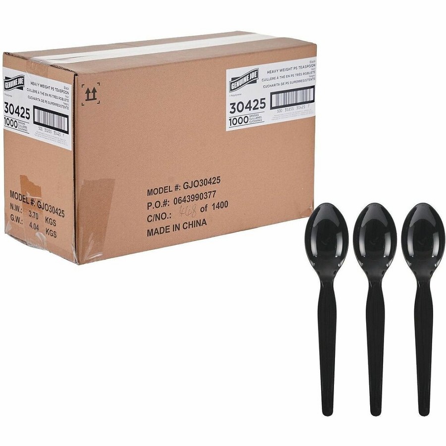 Genuine Joe Disposable Polystyrene Cutlery - Spoon - Spoon - Food, Cafeteria, Breakroom - Disposable - Polystyrene - Black - 1 Carton 
