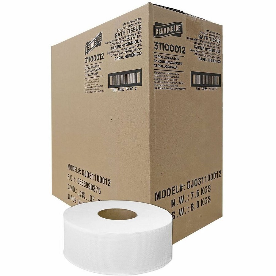 Genuine Joe Jumbo 2-Ply Bathroom Tissue - 2 Ply - 37.20' Width x 1000 ft Length - White - 1 Carton 